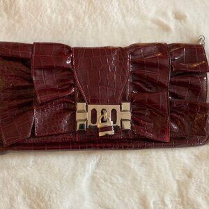 New Burgundy Patent Leather-Look Clutch & Shoulder Bag